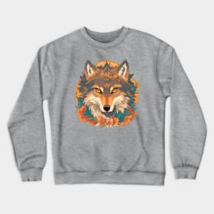 Wolf face with flowers t-shirt design, apparel, mugs, cases, wall art, stickers, Crewneck Sweatshirt